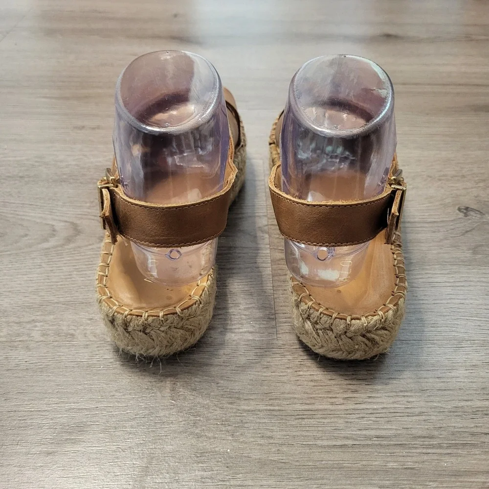 Alohas Tan Leather Crossed Platform Espadrille Sandals Brown Womens US 6 EU 36